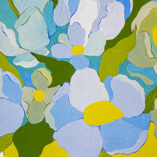 Original "Blue Hydrangeas in a Chartreuse Vase" on Paper