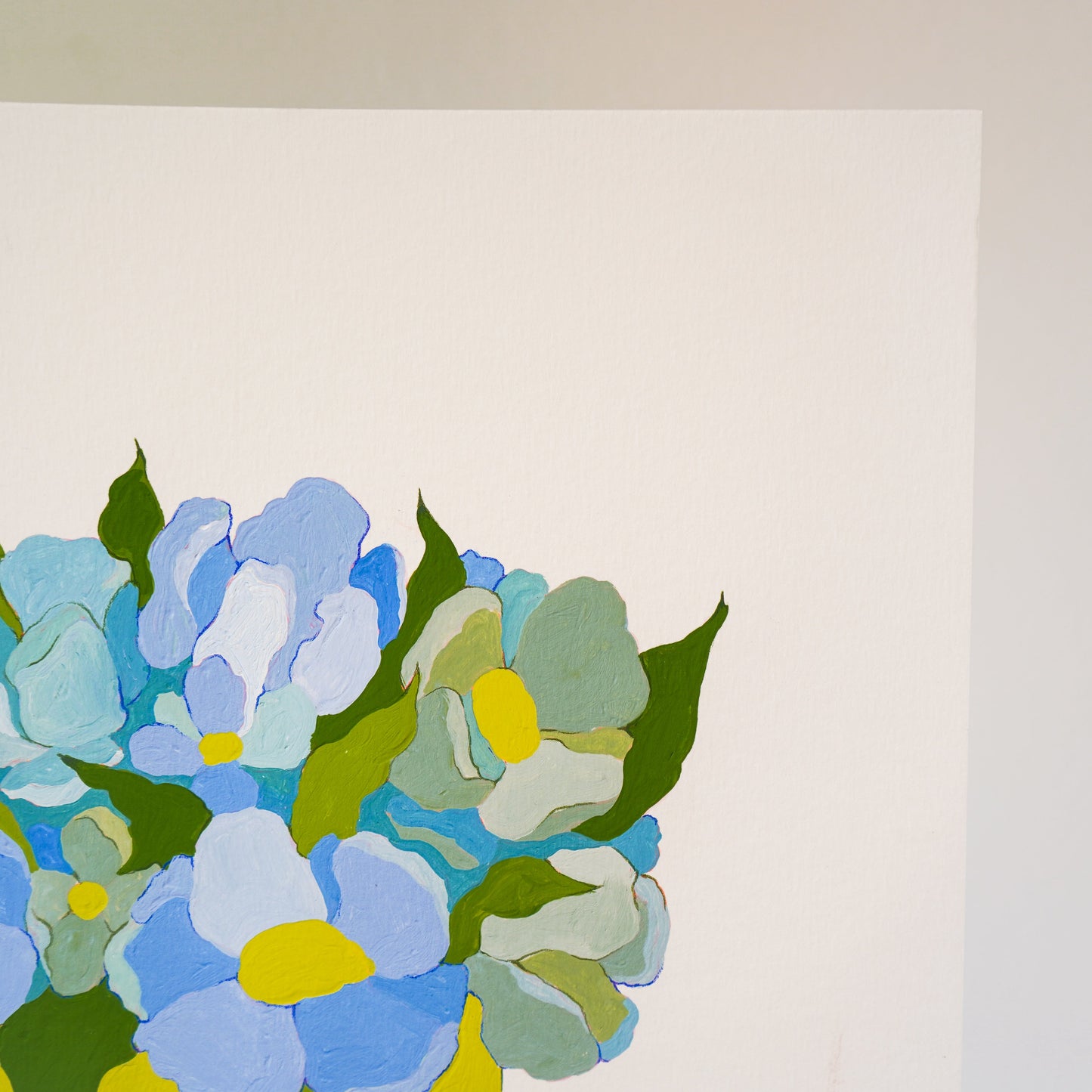 Original "Blue Hydrangeas in a Chartreuse Vase" on Paper
