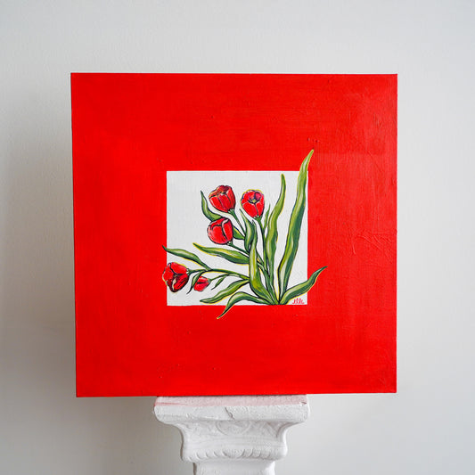 Original "Red Tulips in the Window" Acrylic on Canvas