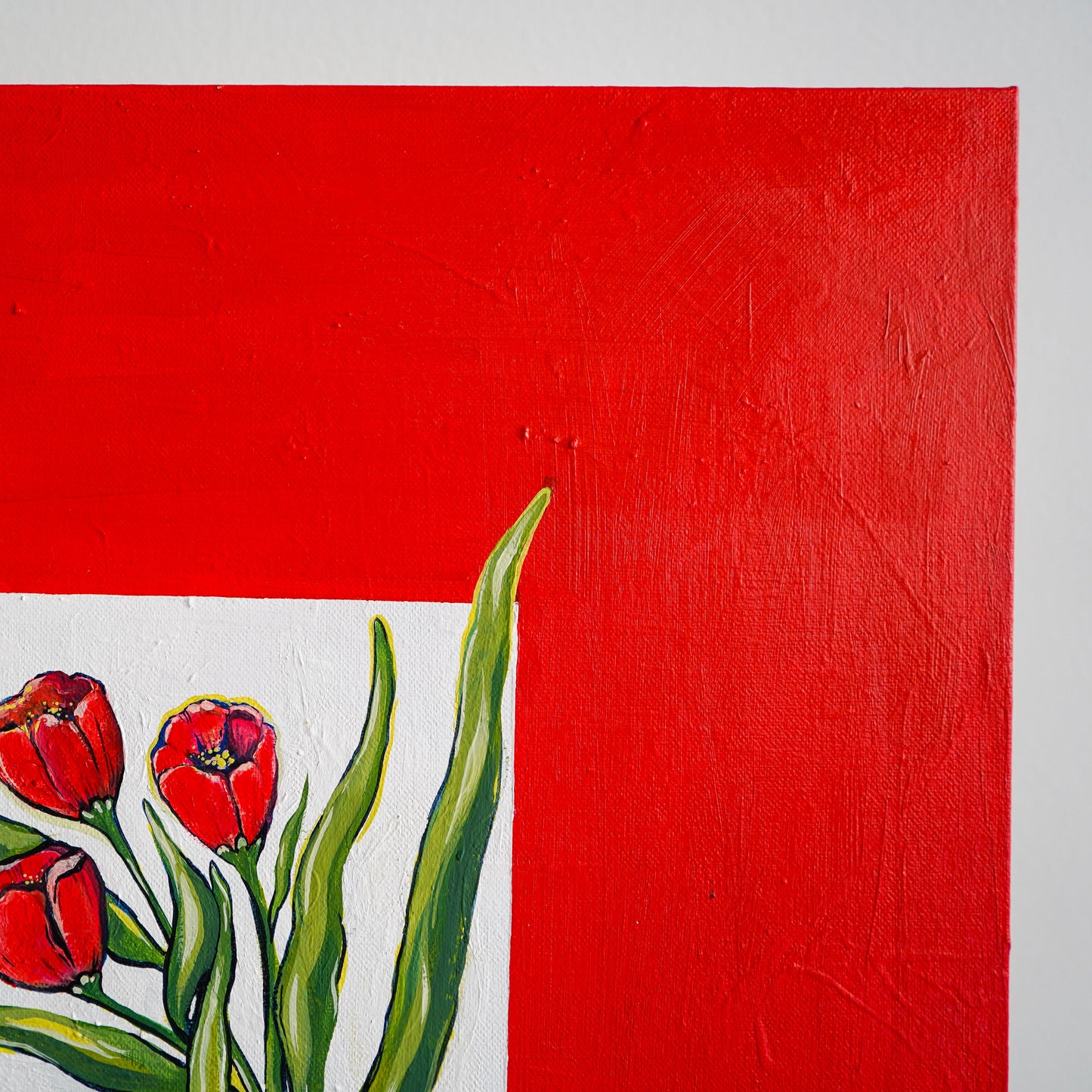 Original "Red Tulips in the Window" Acrylic on Canvas
