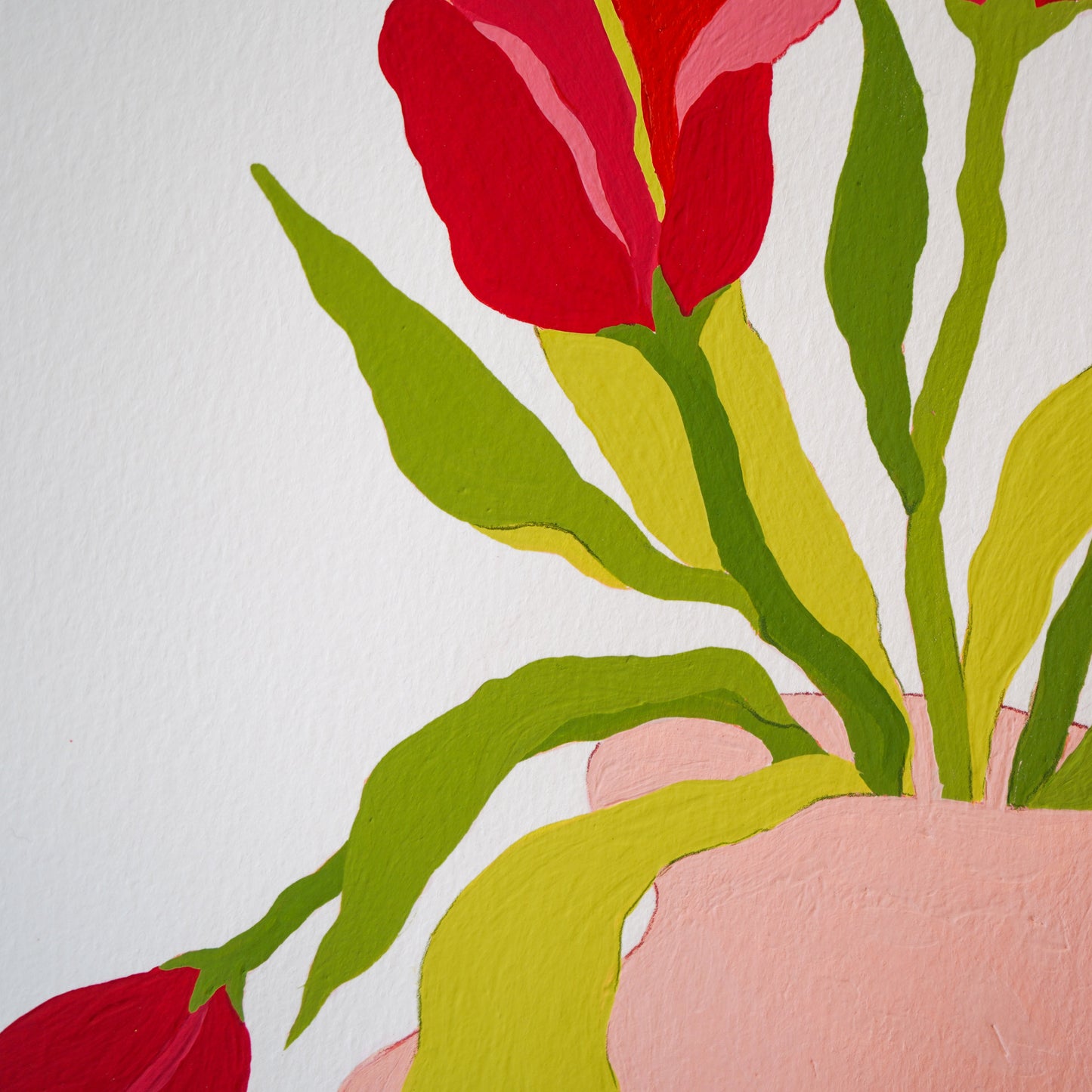 Original "Red Tulips in a Pink Vase" on Paper