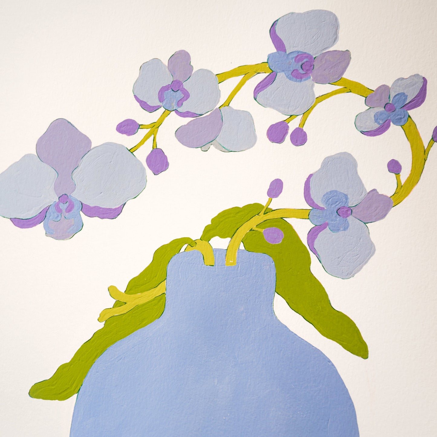 Original "Purple orchids in a Periwinkle Vase" on Paper