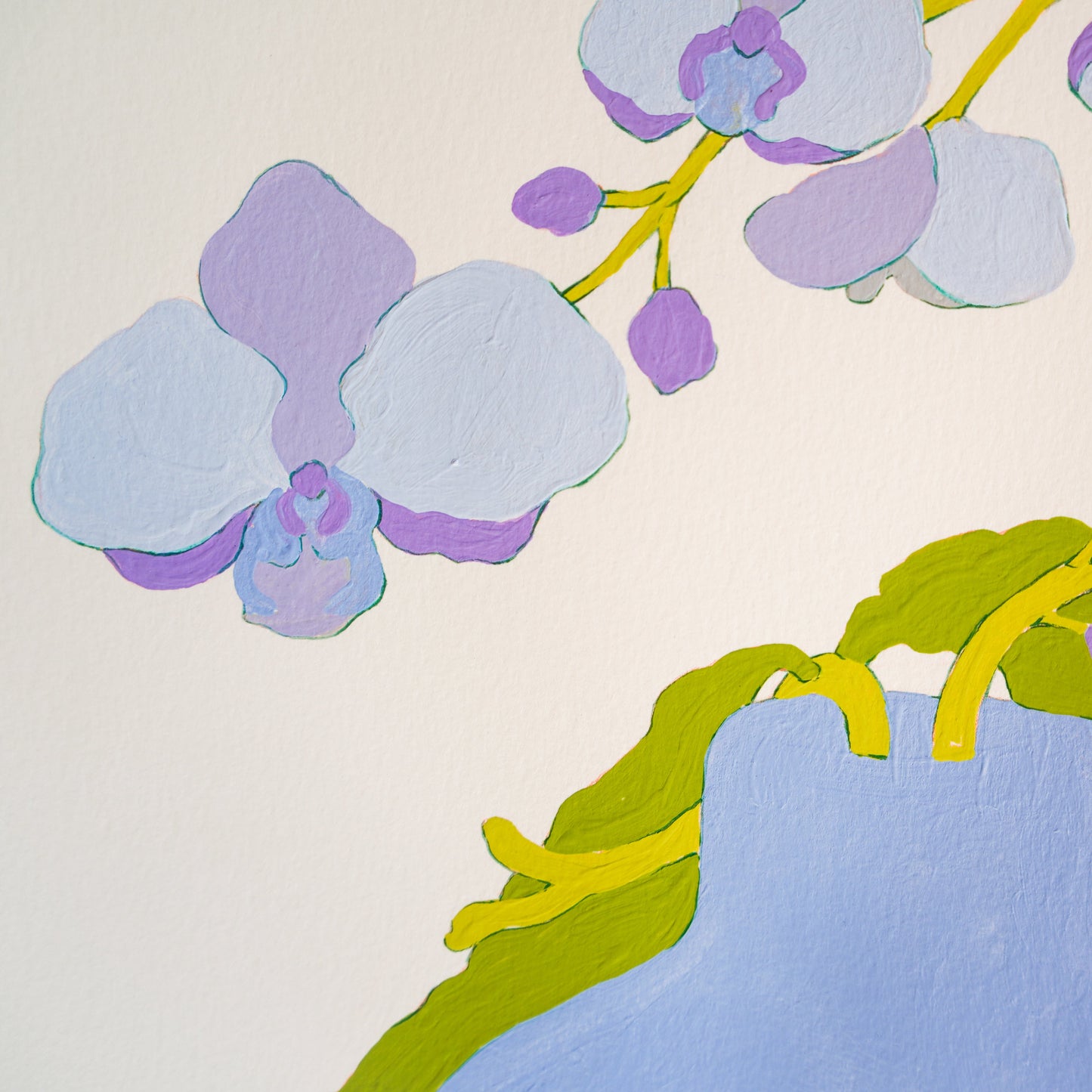 Original "Purple orchids in a Periwinkle Vase" on Paper
