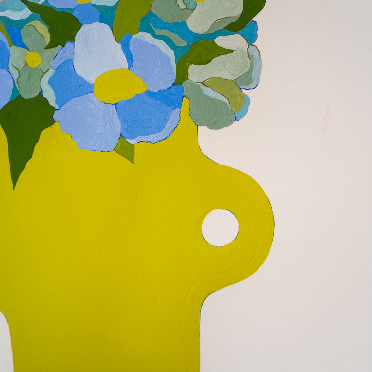 Original "Blue Hydrangeas in a Chartreuse Vase" on Paper