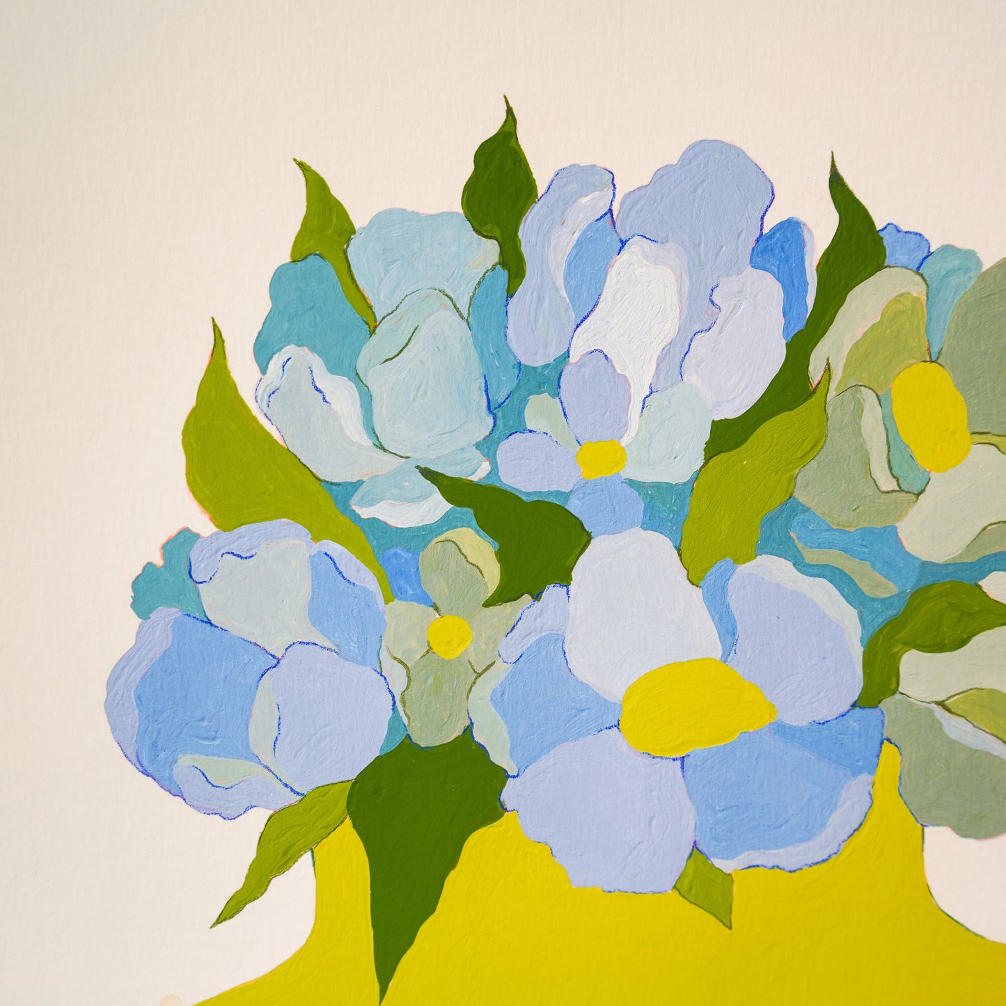 Original "Blue Hydrangeas in a Chartreuse Vase" on Paper