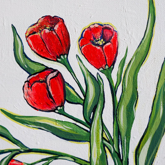 Original "Red Tulips in the Window" Acrylic on Canvas