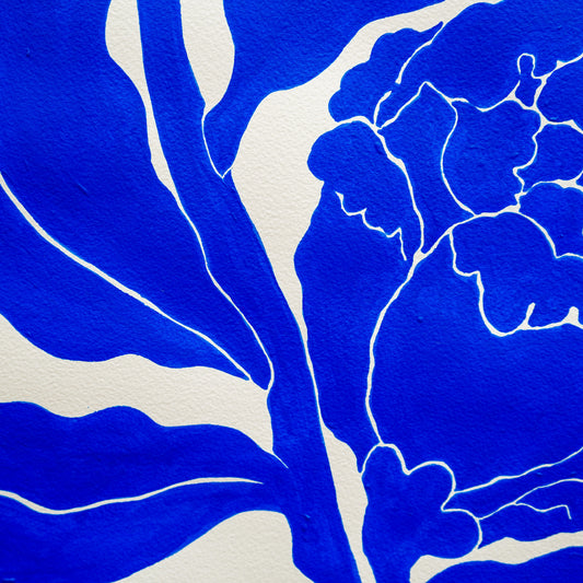 Original "Cobalt Peonies" Framed Acrylic on Paper